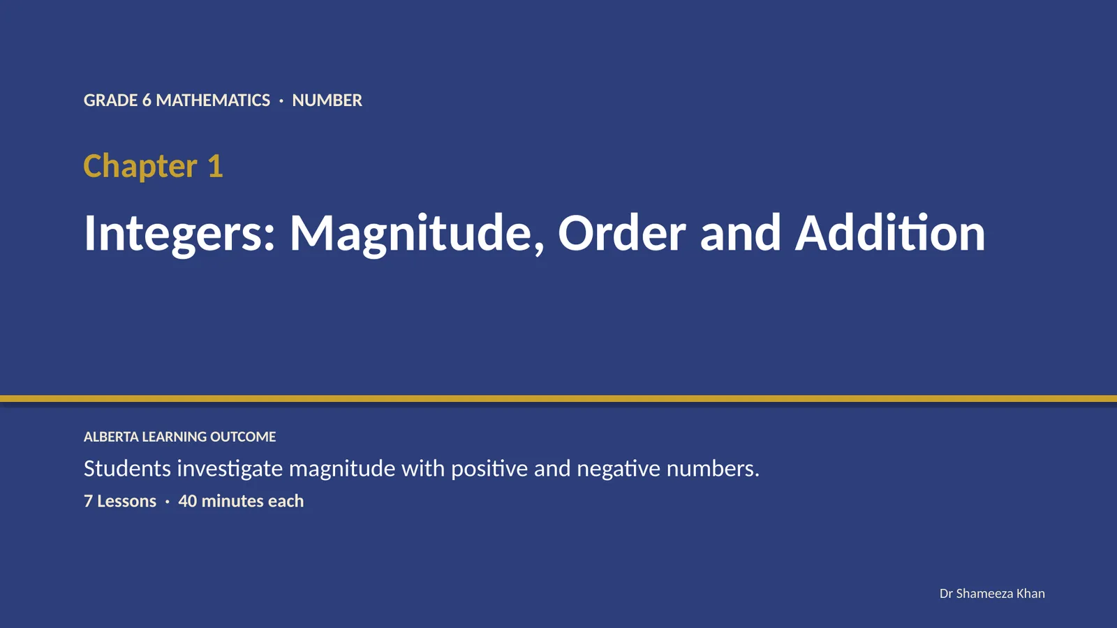 GRADE 6 MATHEMATICS · NUMBER. Chapter 1. Integers: Magnitude, Order and Addition. ALBERTA LEARNING OUTCOME.